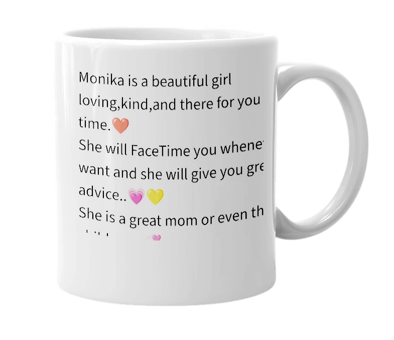 White mug with the definition of 'Monika'