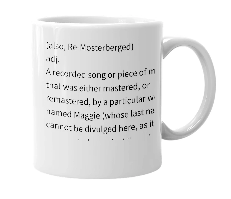 White mug with the definition of 'Mosterberged'