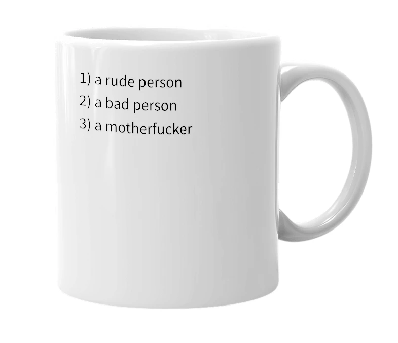 White mug with the definition of 'Muher-Fukker'