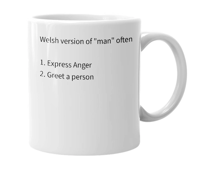 White mug with the definition of 'Mun'