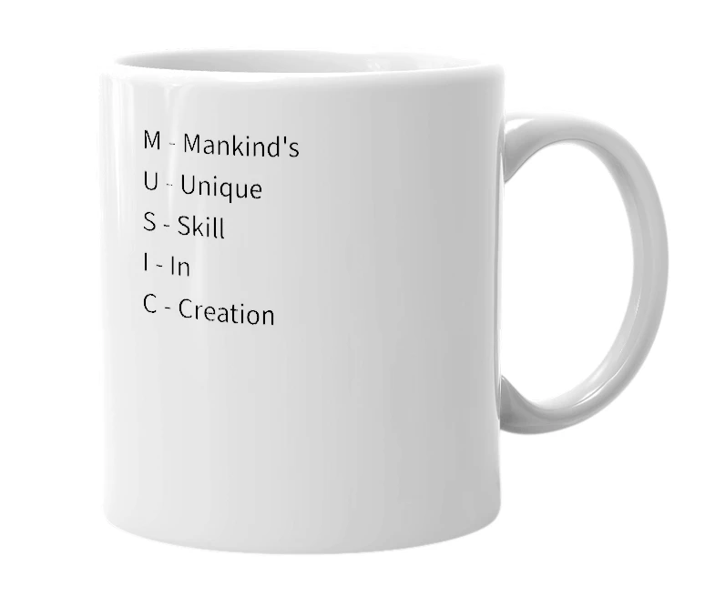 White mug with the definition of 'Music'