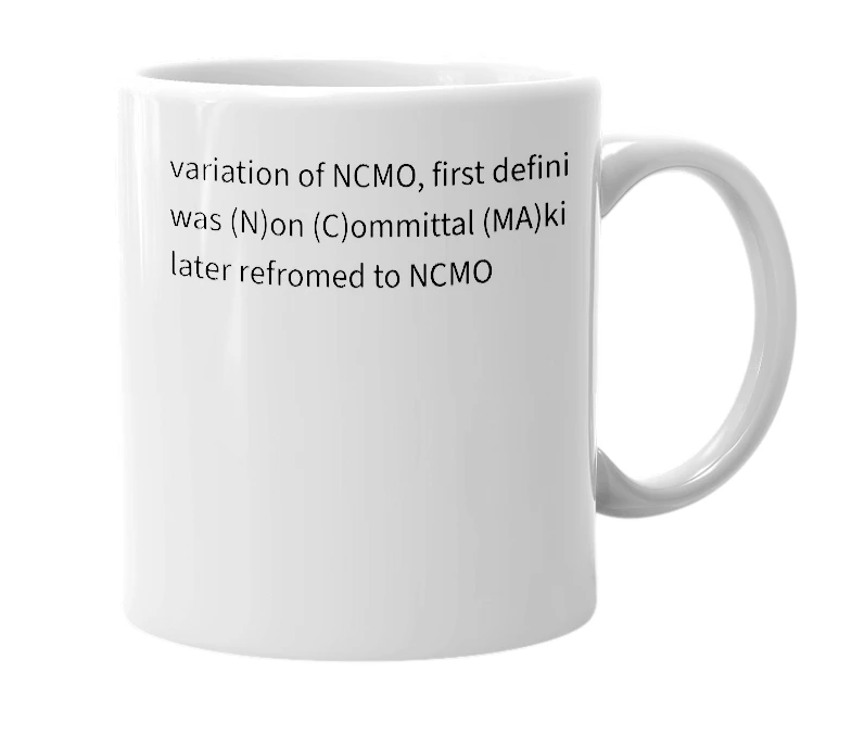 White mug with the definition of 'NCMA'