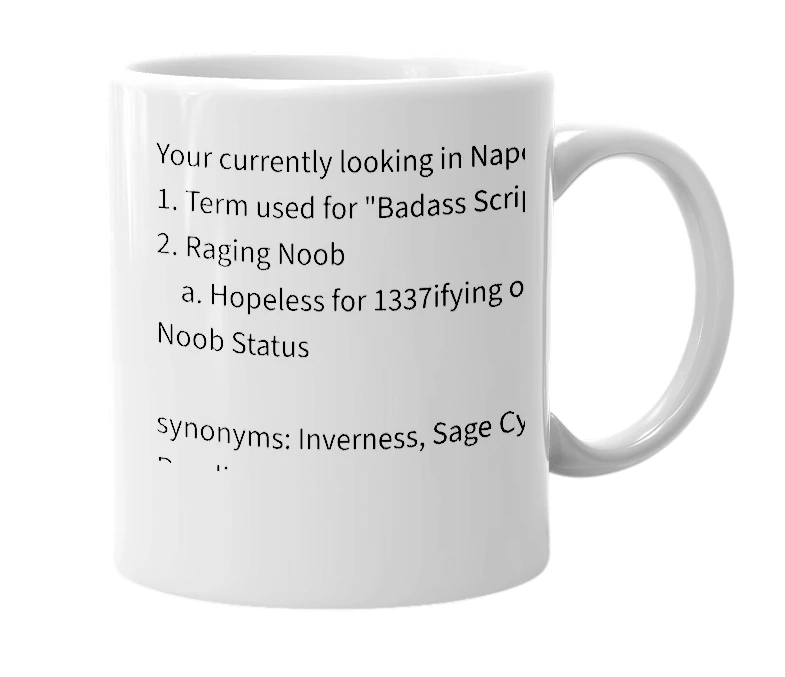 White mug with the definition of 'Napo'