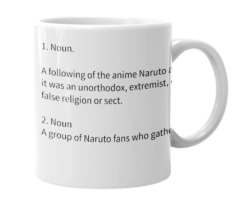 White mug with the definition of 'NaruCult'