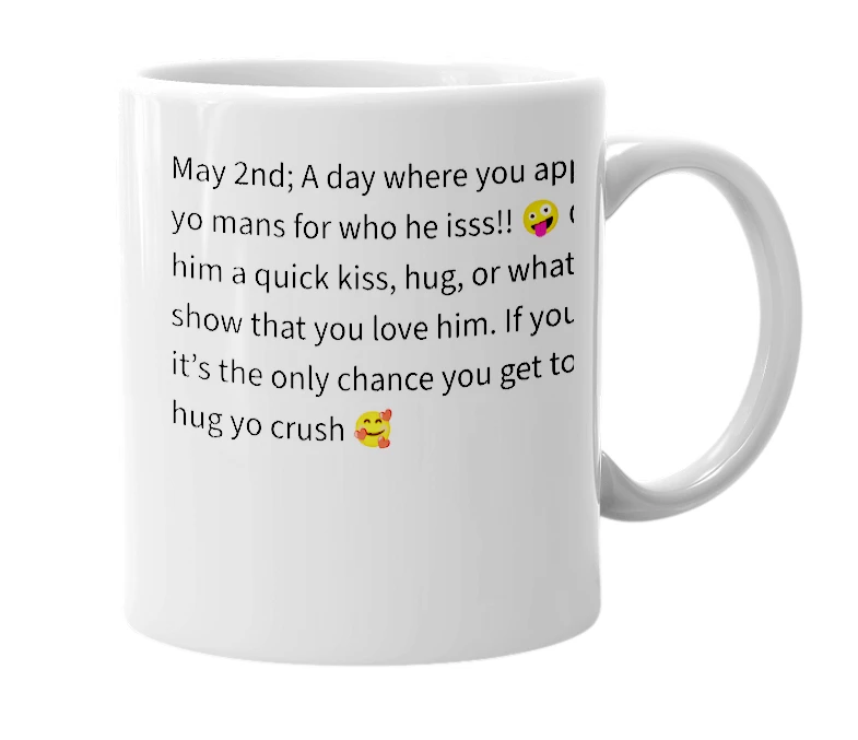 White mug with the definition of 'National Boyfriend Day'