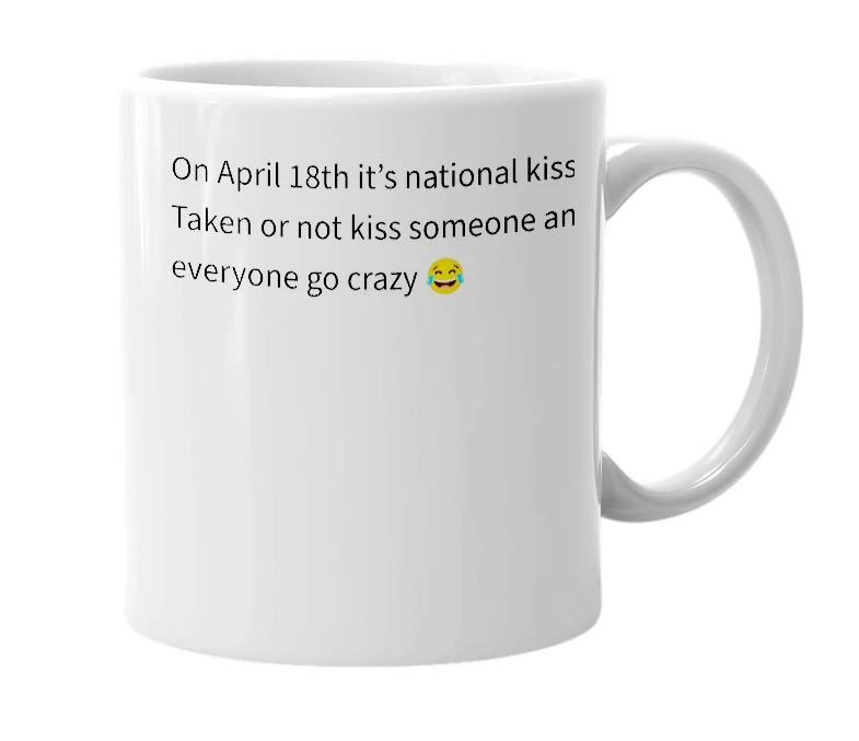 White mug with the definition of 'National Kiss Day'