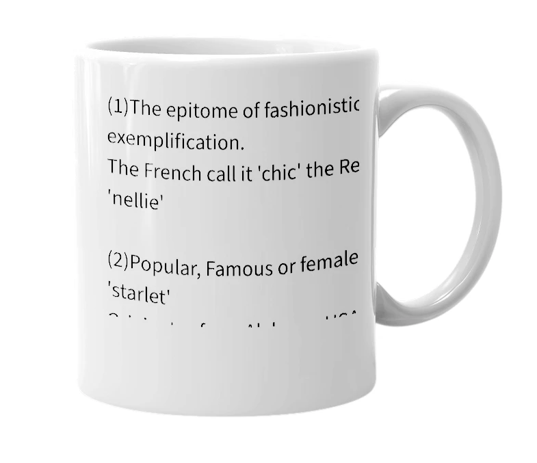 White mug with the definition of 'Nellie'