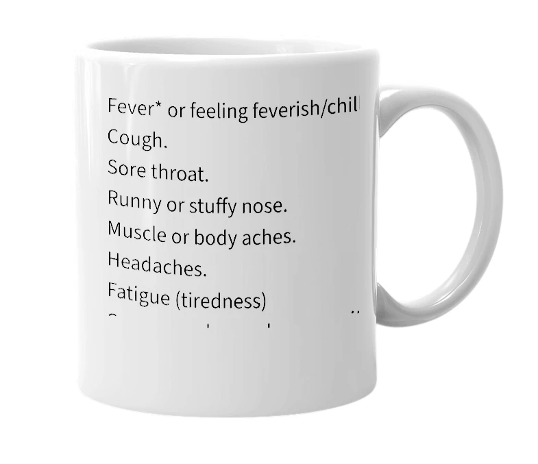 White mug with the definition of 'New York Flu Like Symptoms'