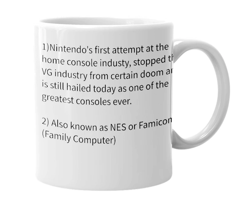 White mug with the definition of 'Nintendo Entertainment System'
