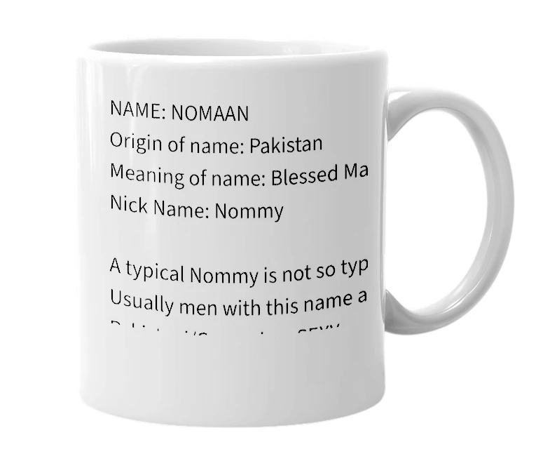 White mug with the definition of 'Nommy'