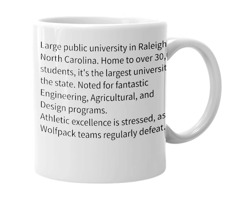 White mug with the definition of 'North Carolina State'