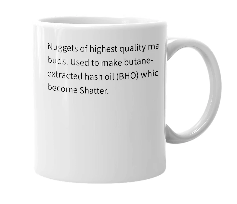 White mug with the definition of 'Nug Run'