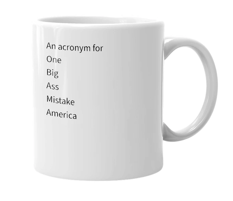 White mug with the definition of 'Obama'