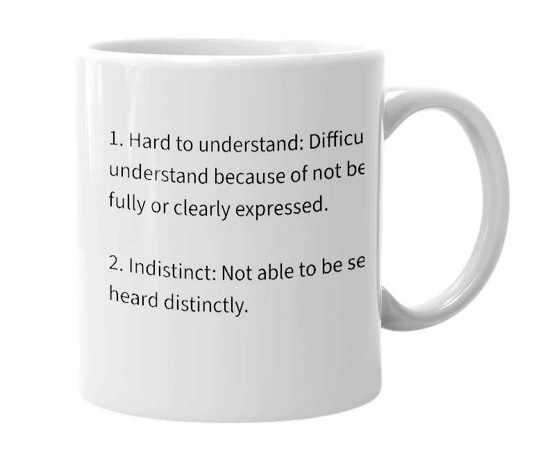 White mug with the definition of 'Obscure'