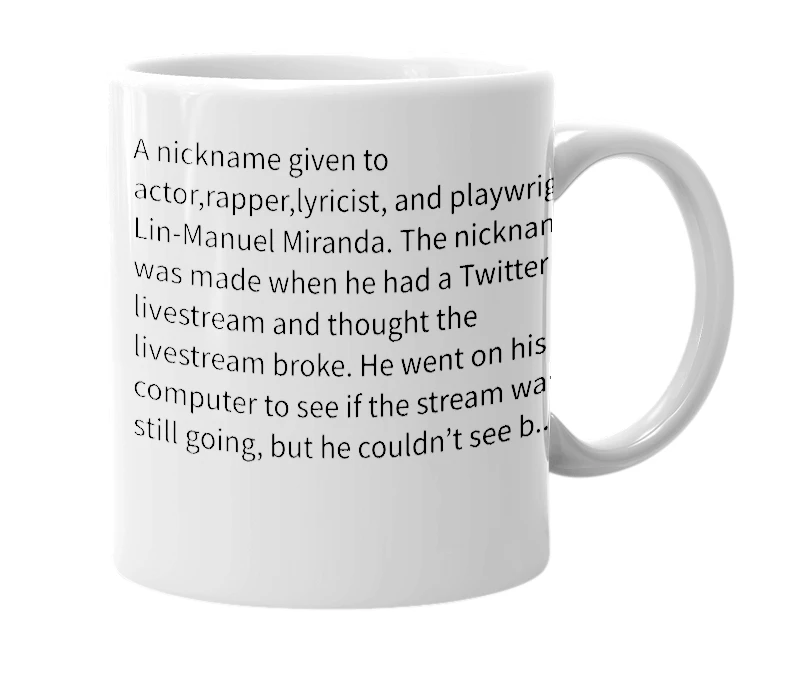 White mug with the definition of 'Old Man Miranda'