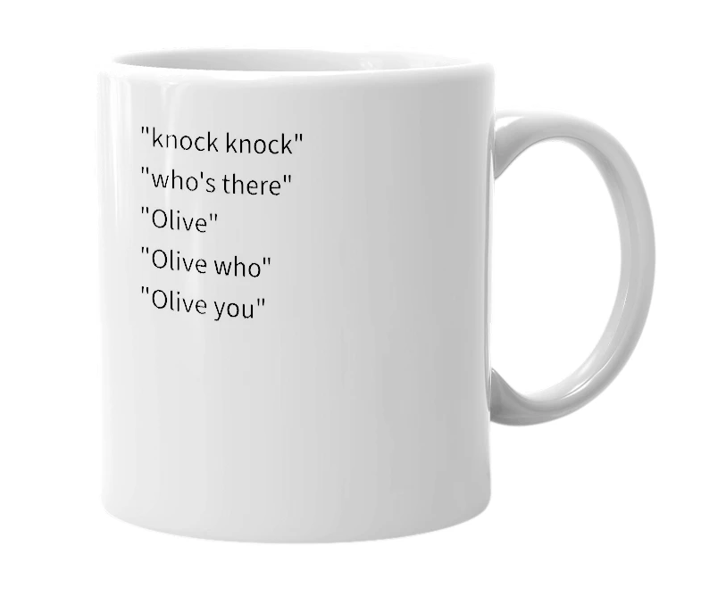 White mug with the definition of 'Olive'