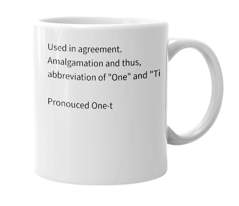 White mug with the definition of 'Onet'