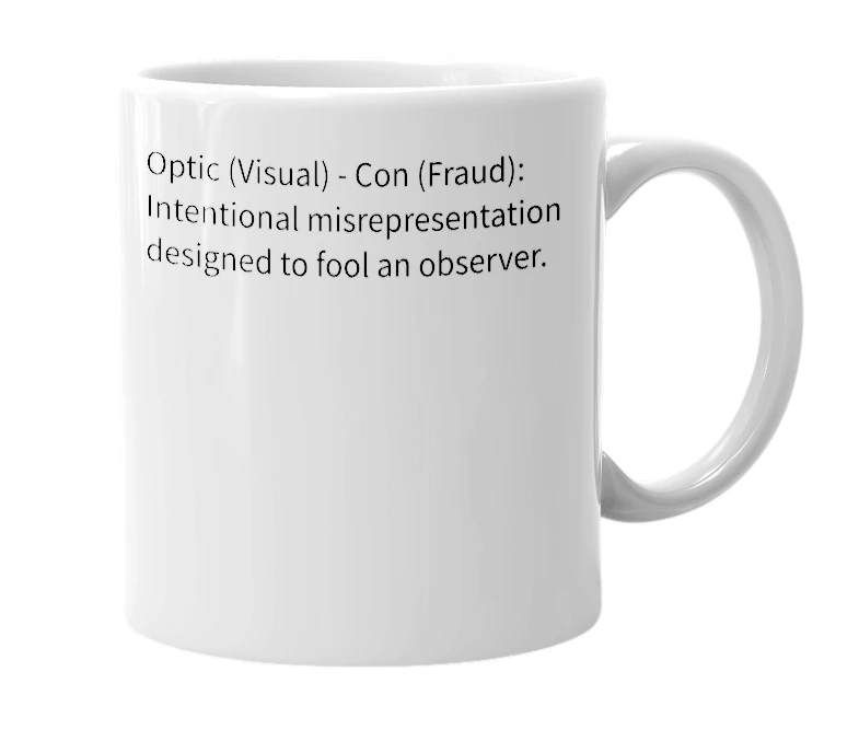 White mug with the definition of 'Opticon'