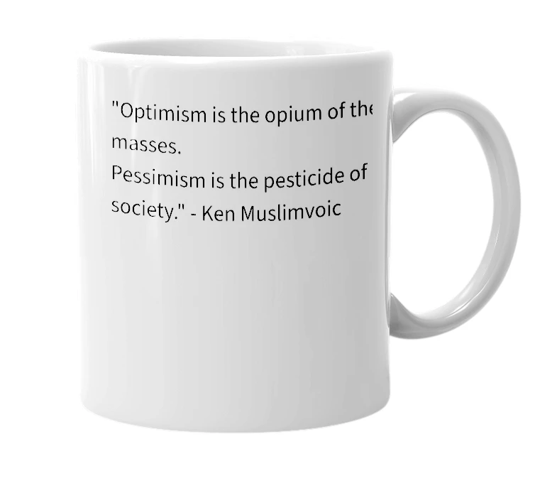 White mug with the definition of 'Optimism'