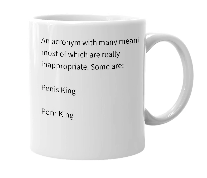 White mug with the definition of 'P.k.'