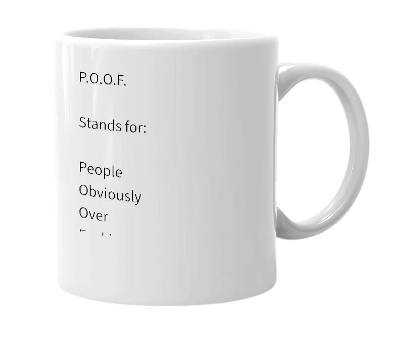 White mug with the definition of 'POOF'