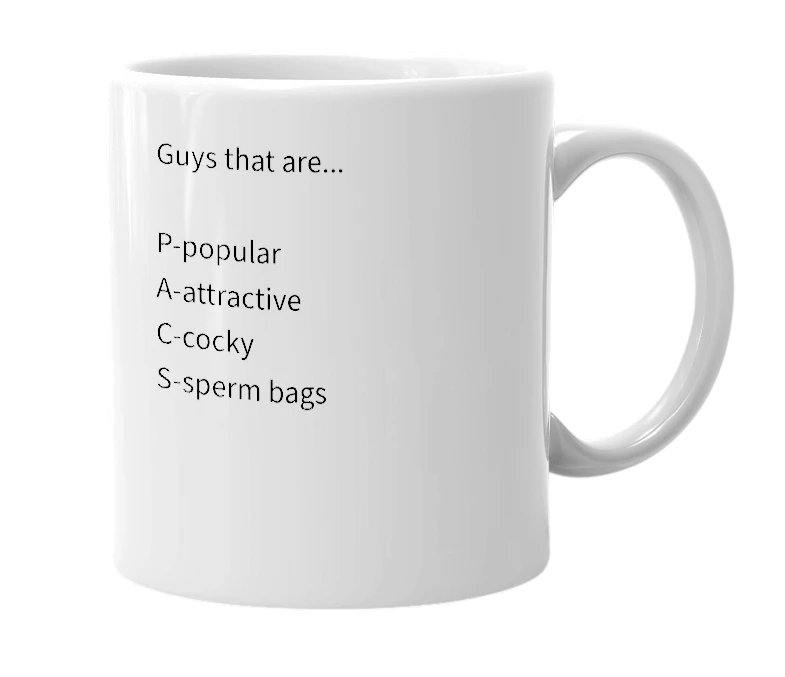 White mug with the definition of 'Pacs'