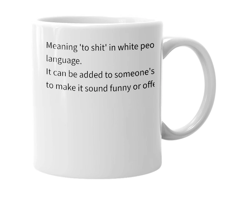 White mug with the definition of 'Pang Sai'