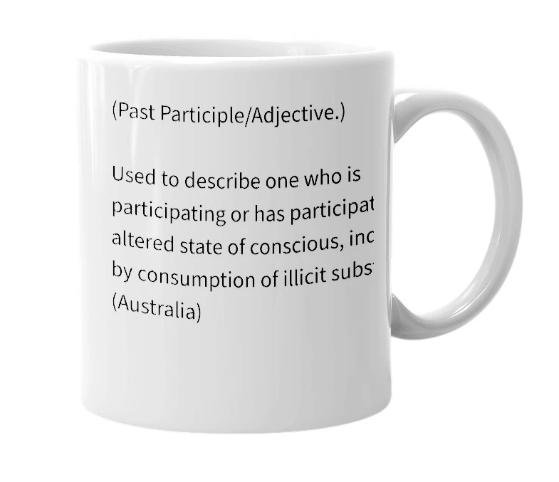 White mug with the definition of 'Panged'