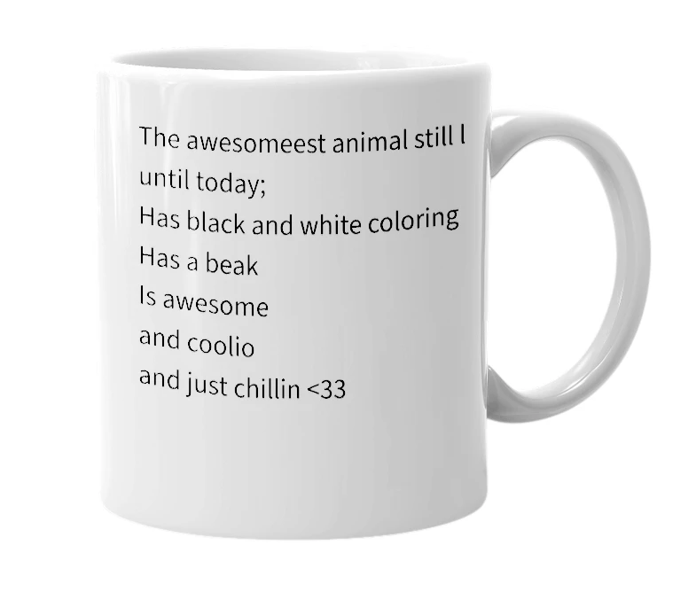 White mug with the definition of 'Penguin'