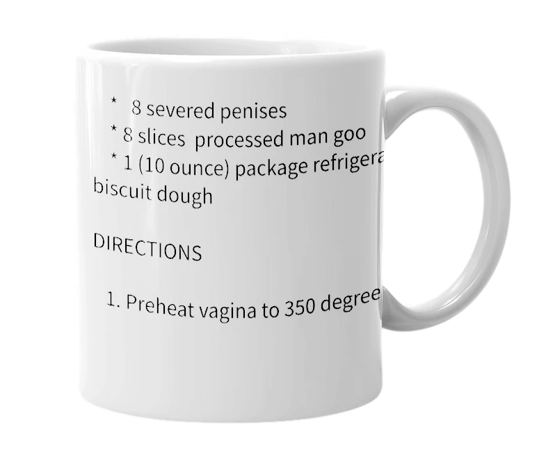 White mug with the definition of 'Penis in a Blanket'