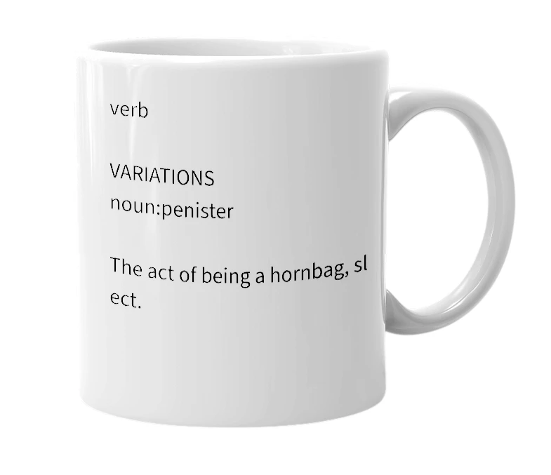 White mug with the definition of 'Penistry'