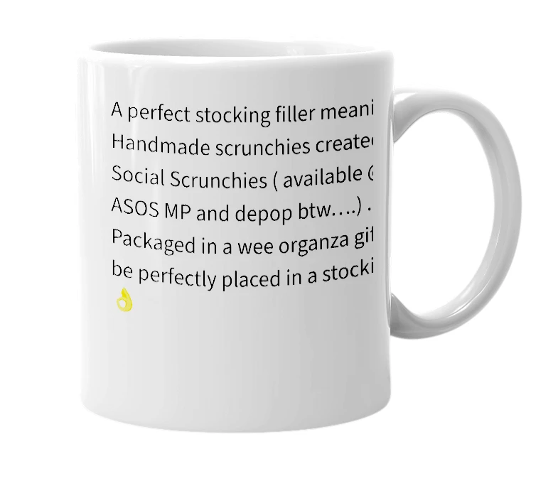 White mug with the definition of 'Perfect stocking filler'