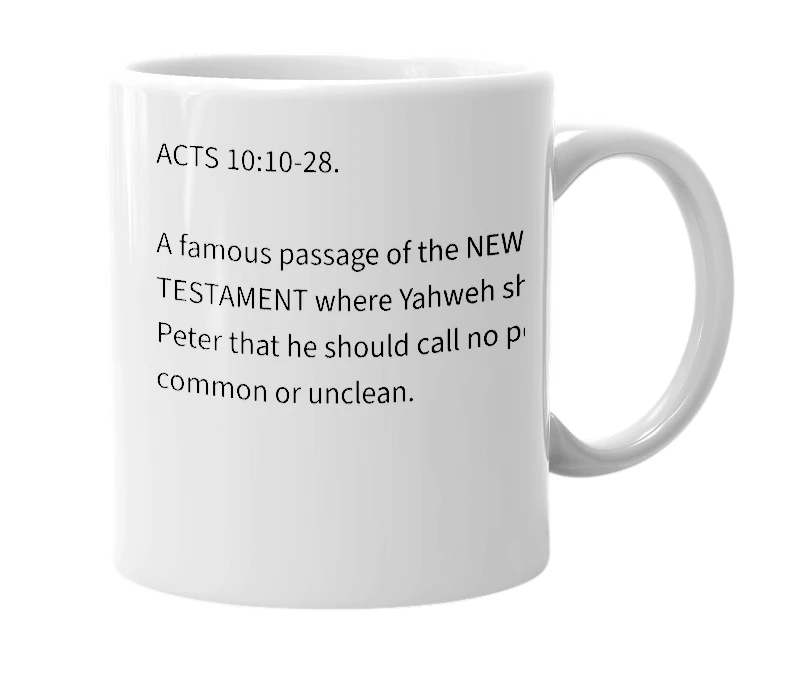 White mug with the definition of 'Peter's vision'