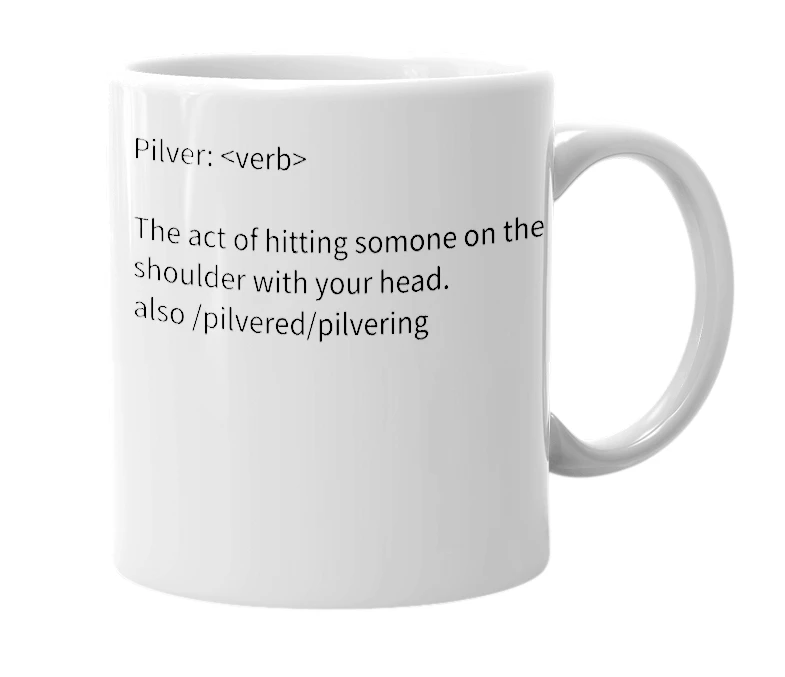 White mug with the definition of 'Pilver'
