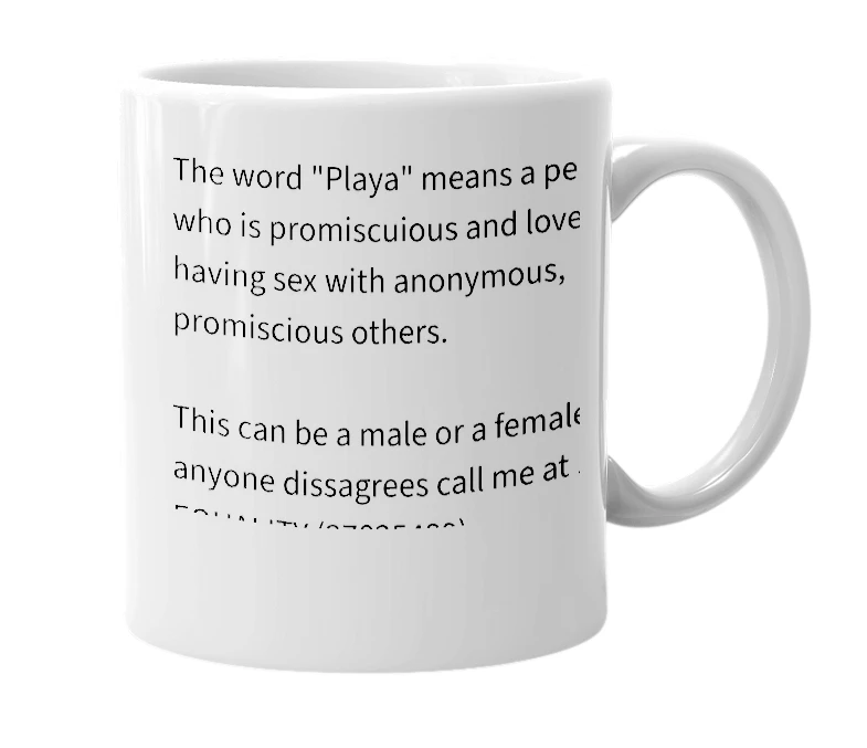 White mug with the definition of 'Playa'