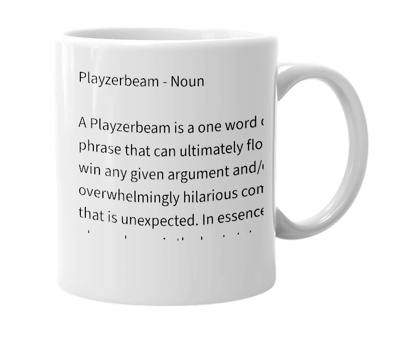 White mug with the definition of 'Playzerbeam'