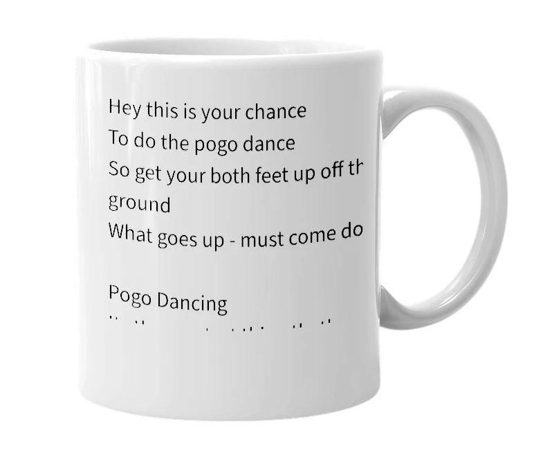 White mug with the definition of 'Pogo'