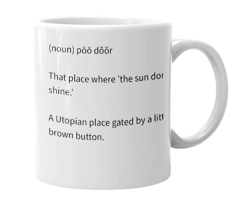 White mug with the definition of 'Pooder'