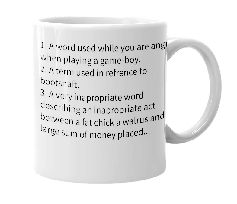 White mug with the definition of 'PoopyFinkle'