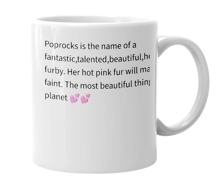 White mug with the definition of 'Poprocks'