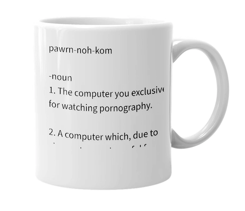 White mug with the definition of 'Pornocom'