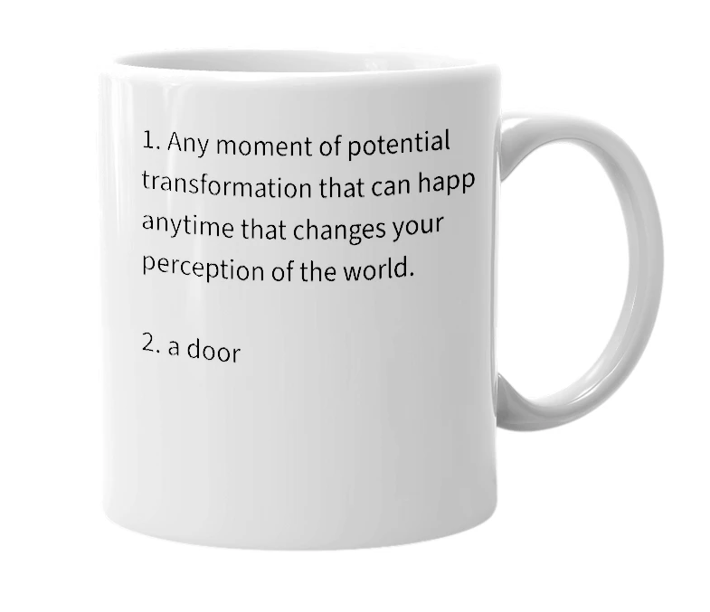 White mug with the definition of 'Portal'