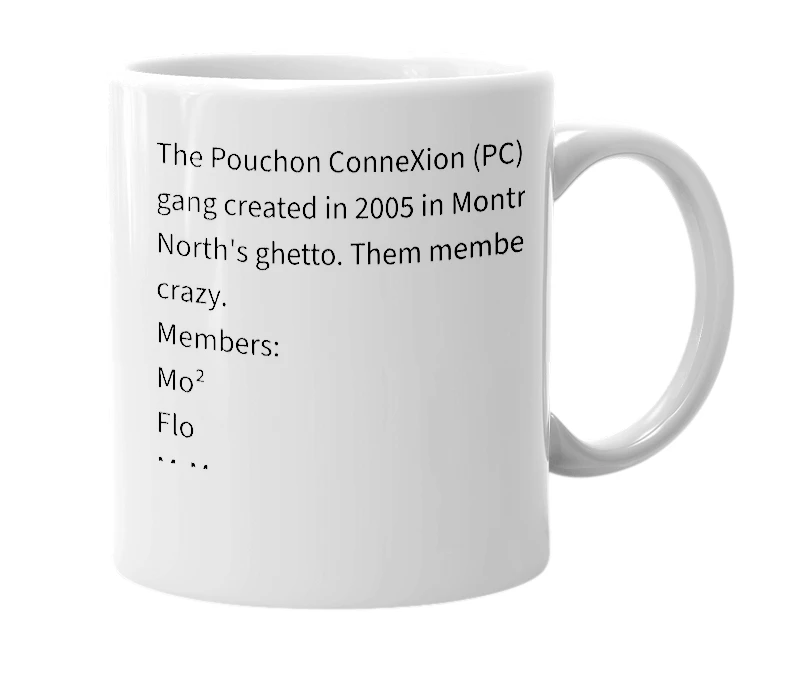 White mug with the definition of 'Pouchon ConneXion'