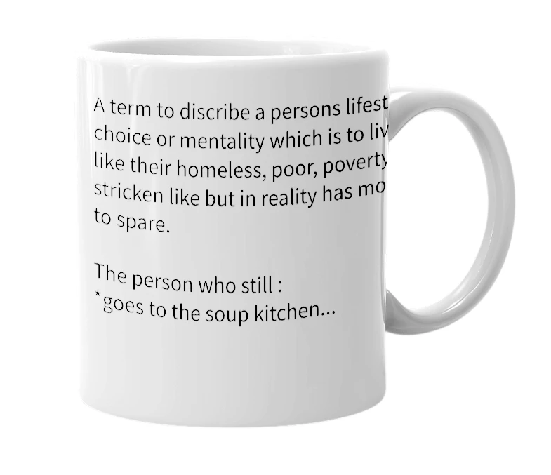 White mug with the definition of 'Poverty minded'