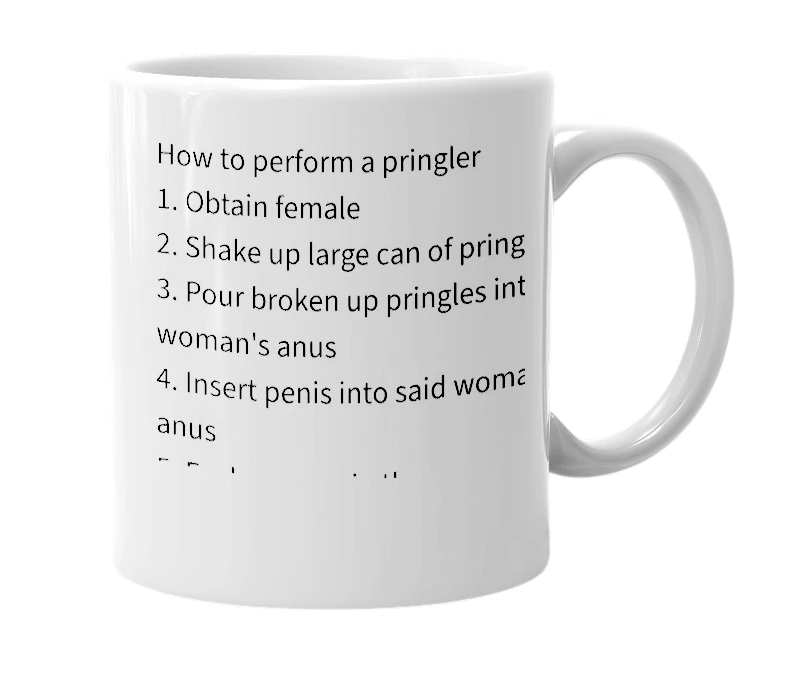 White mug with the definition of 'Pringler'