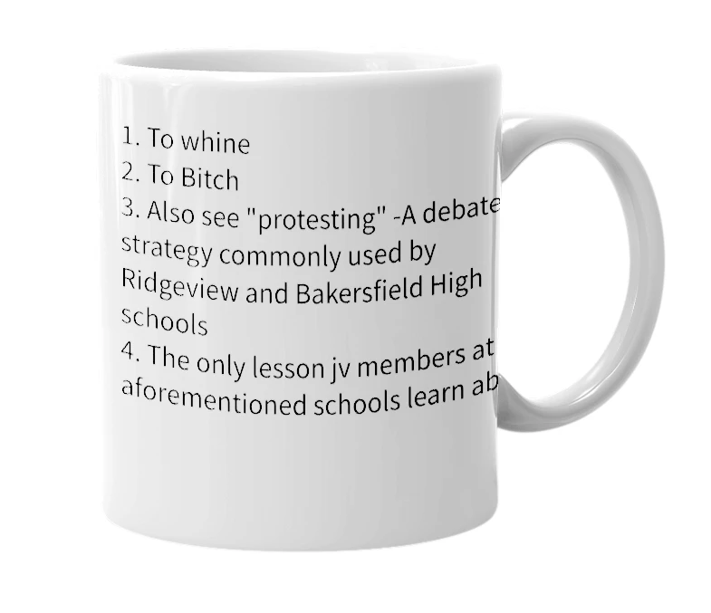 White mug with the definition of 'Protest'