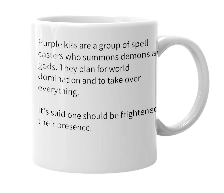 White mug with the definition of 'Purple kiss'