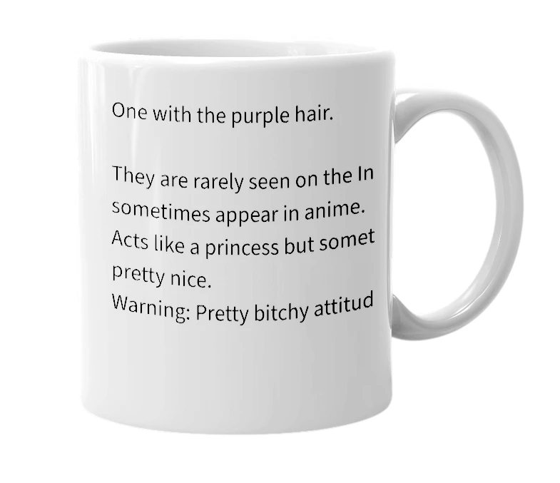 White mug with the definition of 'Purplenette'
