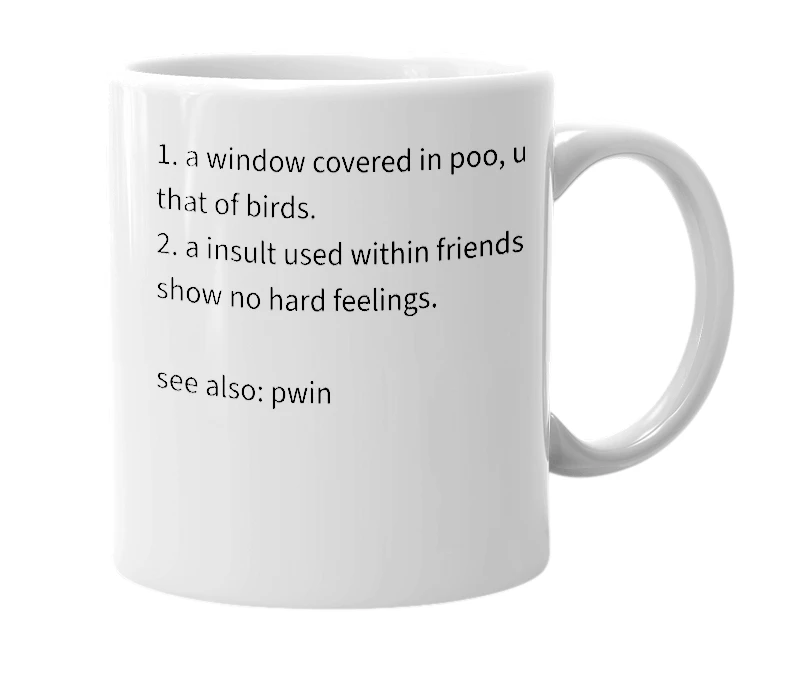 White mug with the definition of 'Pwindow'