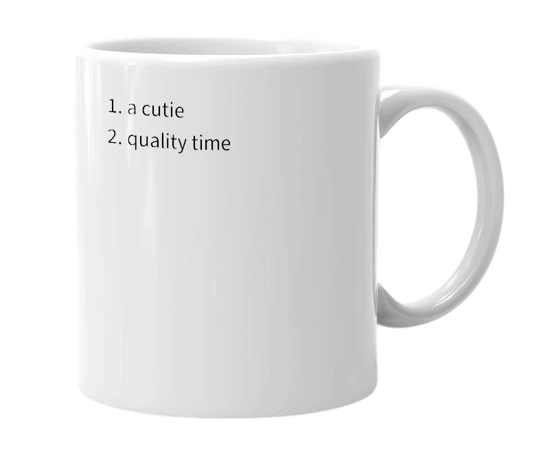 White mug with the definition of 'QT'